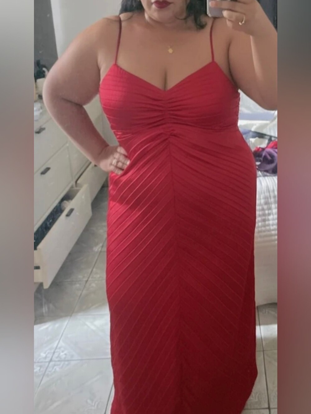 Abercrombie & Fitch Elegant Red Ruched V-Neck Evening Dress - Women